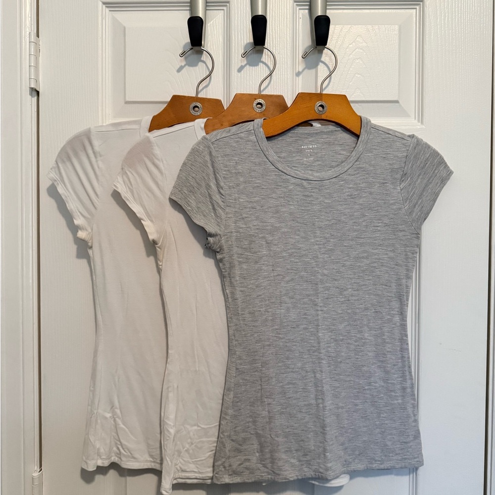 THEEE Express Heather Gray Fitted Tees